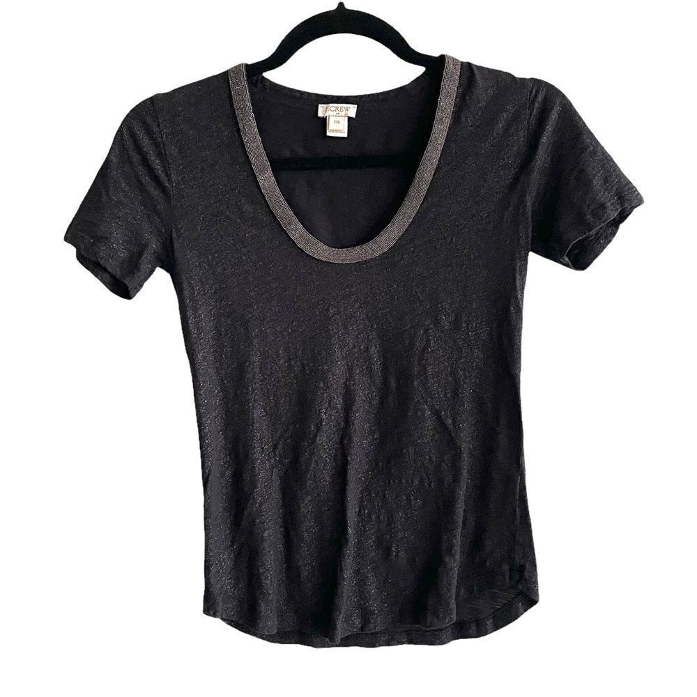 J CREW Scoop Neck Short Sleeve T-Shirt Blouse Black XXS